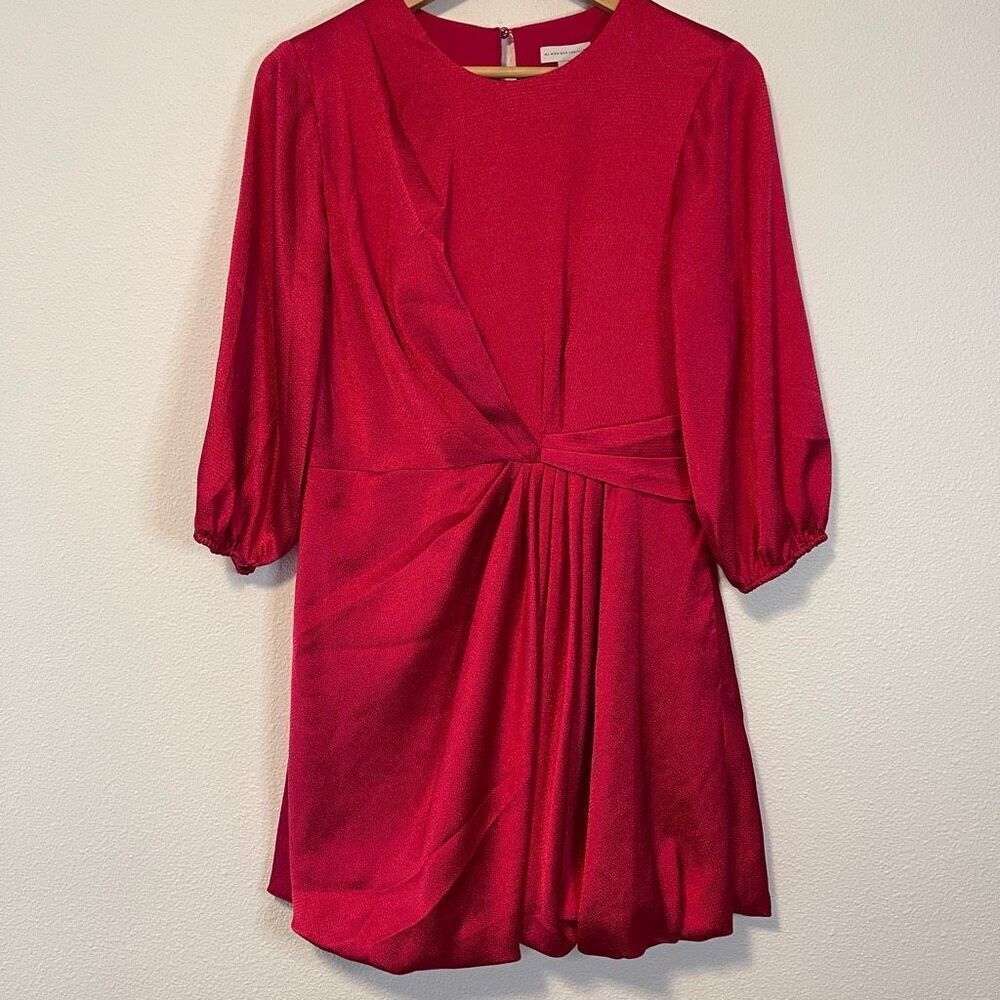 ML Monique Lhuillier Draped Hammered-Satin Mini Dress in Fuchsia Pink Size 10